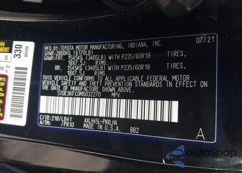 2021 Toyota Sienna Platinum из США, поврежденный, VIN 5TDESKFC0MS032270